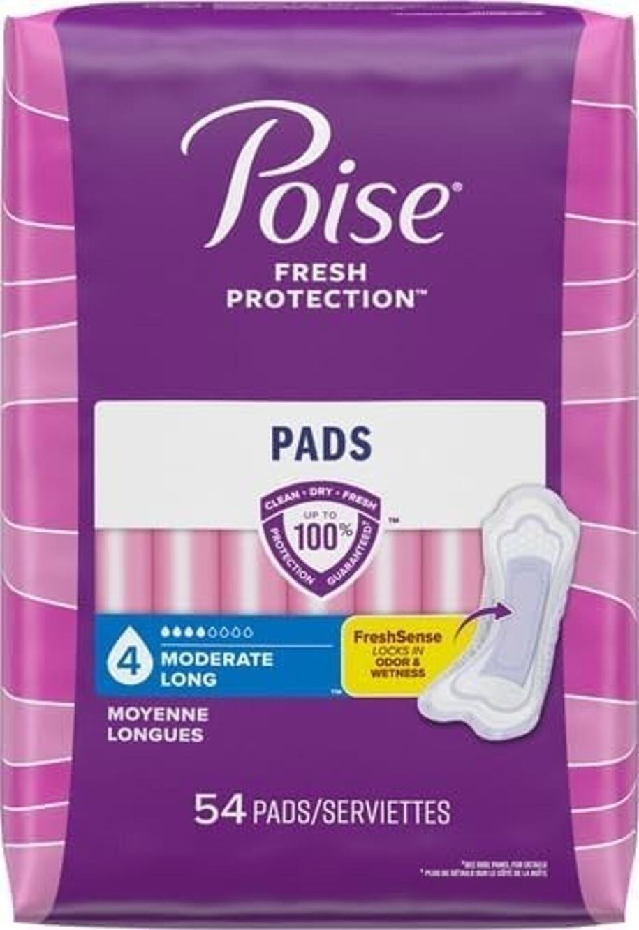 Poise Incontinence Pads Moderate Absorbency - Long, 54 Count